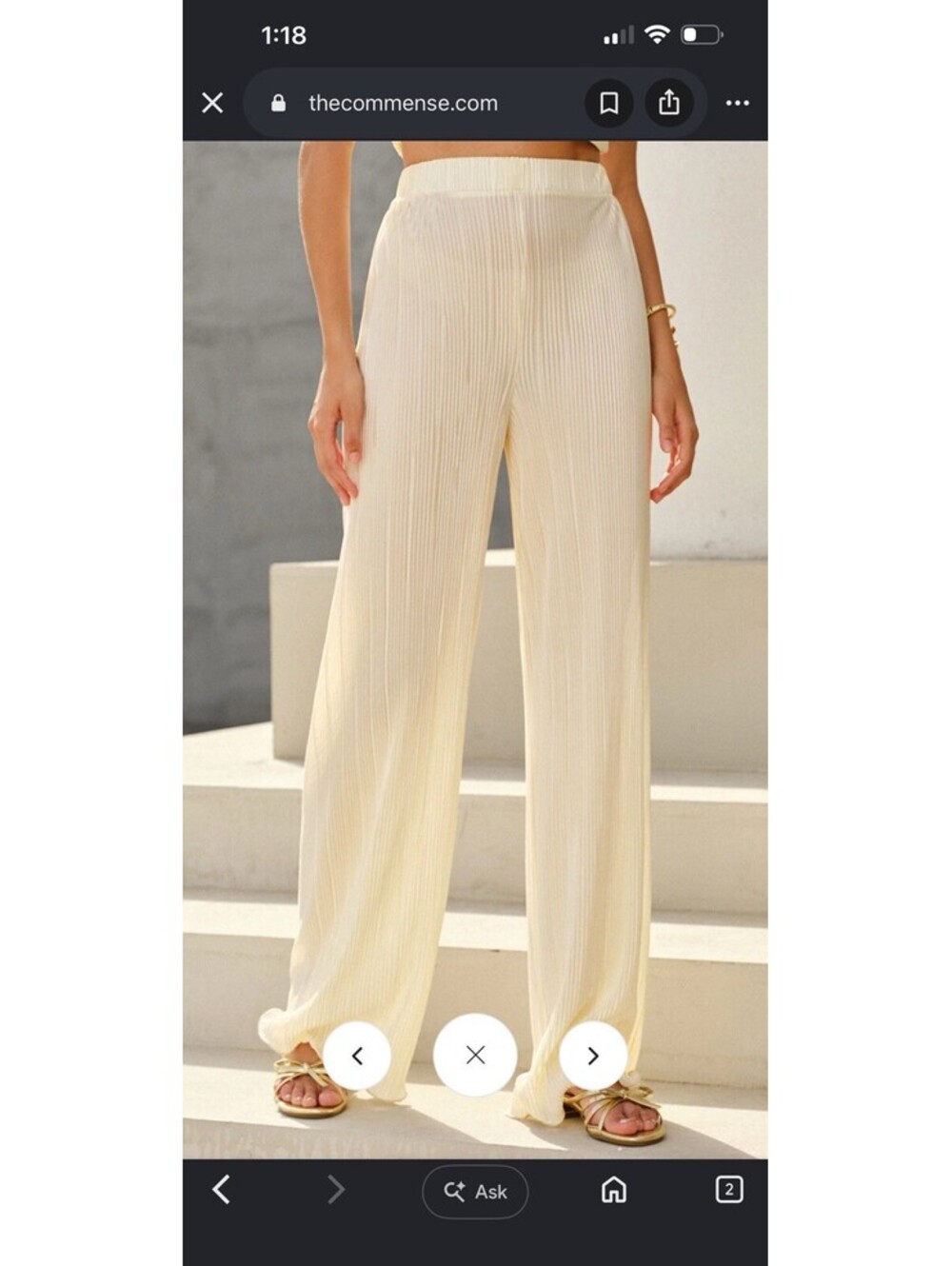 Commense Mid Rise Vertical Pleated Pants Women Cream Sz M Quiet Luxury